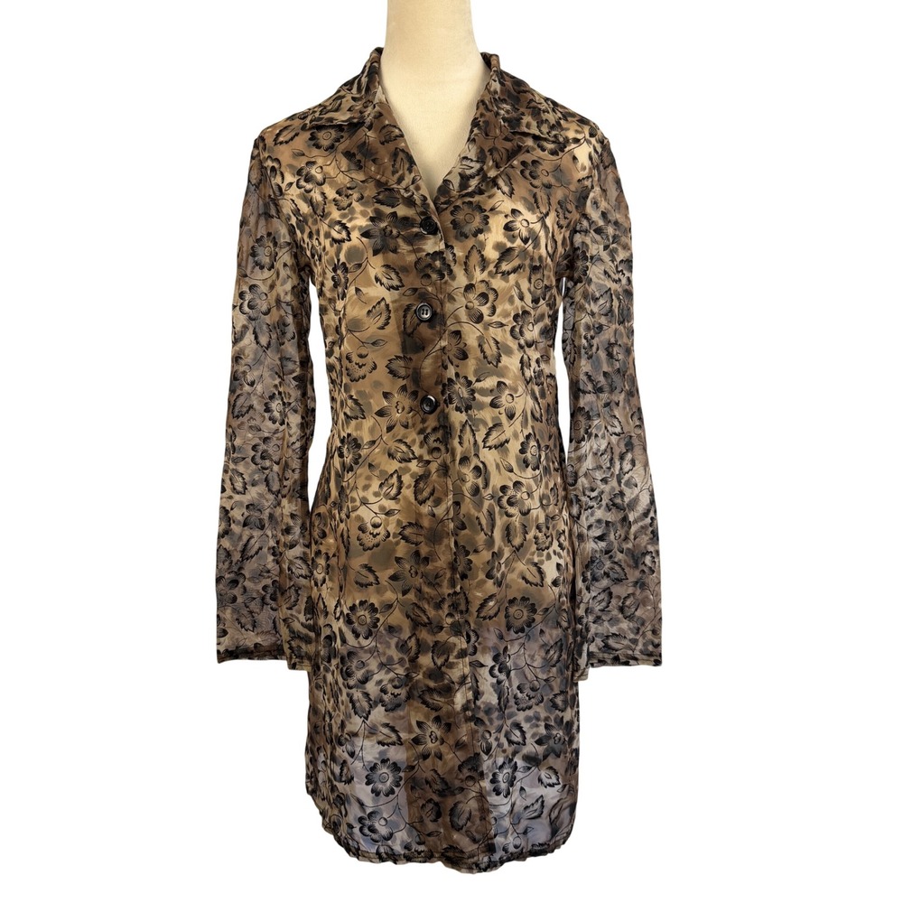Vintage 90's Breakin Loose Sheer Floral Leopard Print Duster Brown Black 5/6